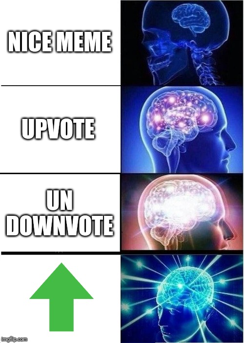 Expanding Brain Meme | NICE MEME; UPVOTE; UN DOWNVOTE | image tagged in memes,expanding brain | made w/ Imgflip meme maker