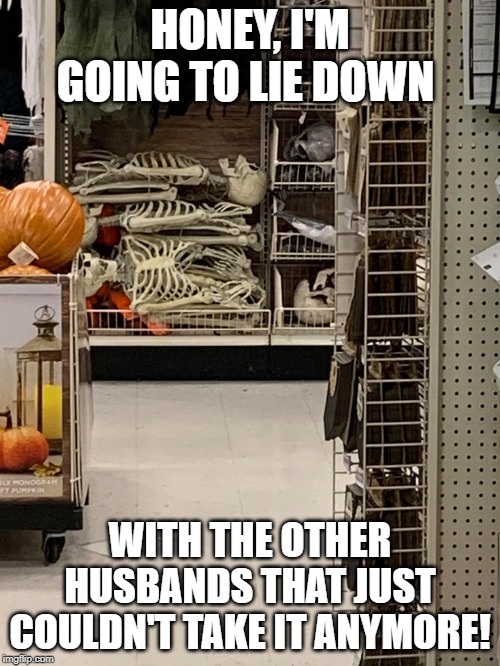 Husbands at Michaels | HONEY, I'M GOING TO LIE DOWN; WITH THE OTHER HUSBANDS THAT JUST COULDN'T TAKE IT ANYMORE! | image tagged in husbands at michaels | made w/ Imgflip meme maker