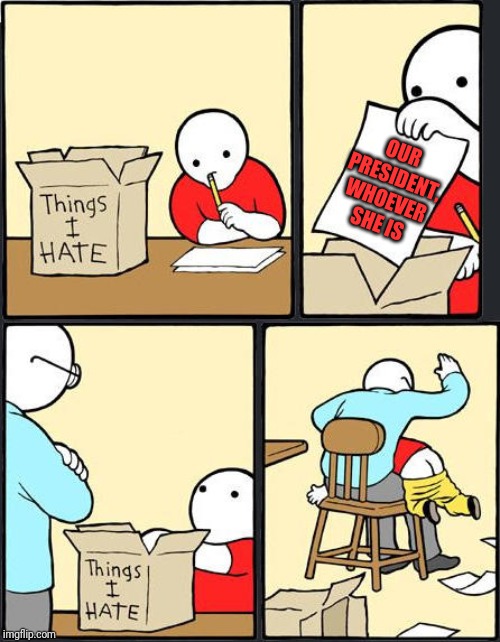 things i hate box meme | OUR PRESIDENT, WHOEVER SHE IS | image tagged in things i hate box meme | made w/ Imgflip meme maker