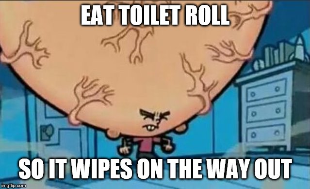 Big Brain timmy | EAT TOILET ROLL; SO IT WIPES ON THE WAY OUT | image tagged in big brain timmy | made w/ Imgflip meme maker