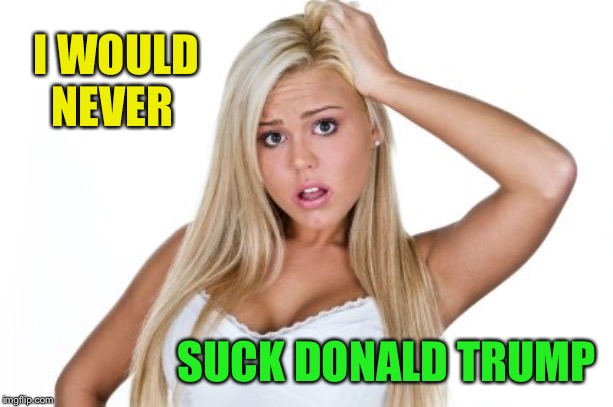Dumb Blonde | I WOULD NEVER SUCK DONALD TRUMP | image tagged in dumb blonde | made w/ Imgflip meme maker