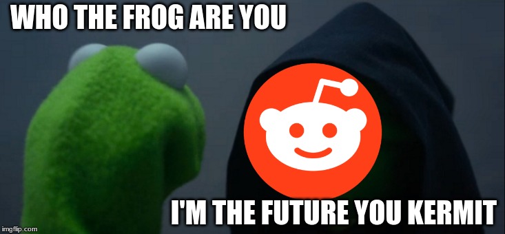 Evil Kermit | WHO THE FROG ARE YOU; I'M THE FUTURE YOU KERMIT | image tagged in memes,evil kermit | made w/ Imgflip meme maker