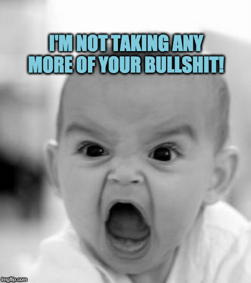 Angry Baby Meme | I'M NOT TAKING ANY MORE OF YOUR BULLSHIT! | image tagged in memes,angry baby | made w/ Imgflip meme maker