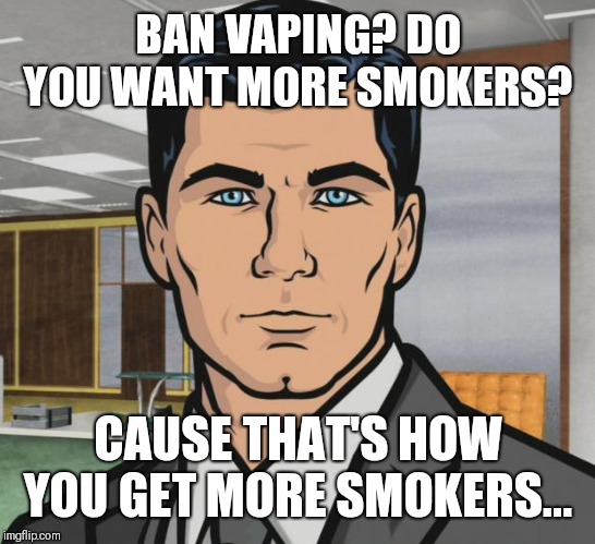 Archer Meme | BAN VAPING? DO YOU WANT MORE SMOKERS? CAUSE THAT'S HOW YOU GET MORE SMOKERS... | image tagged in memes,archer | made w/ Imgflip meme maker