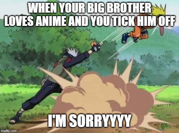 poke naruto | WHEN YOUR BIG BROTHER LOVES ANIME AND YOU TICK HIM OFF; I'M SORRYYYY | image tagged in poke naruto | made w/ Imgflip meme maker