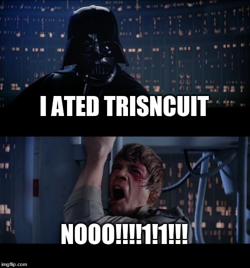 Star Wars No Meme | I ATED TRISNCUIT; NOOO!!!!1!1!!! | image tagged in memes,star wars no | made w/ Imgflip meme maker