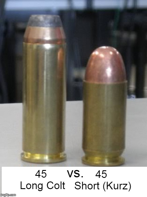 Troll vs. 45 Short (Kurz); 45 Long Colt image tagged in bulets,45 made w/ I...
