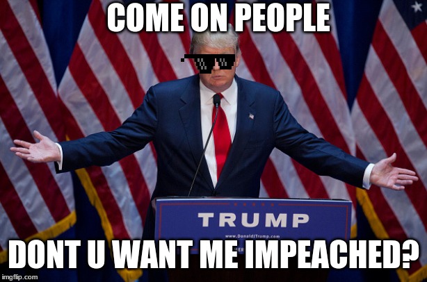 Donald Trump | COME ON PEOPLE; DONT U WANT ME IMPEACHED? | image tagged in donald trump | made w/ Imgflip meme maker