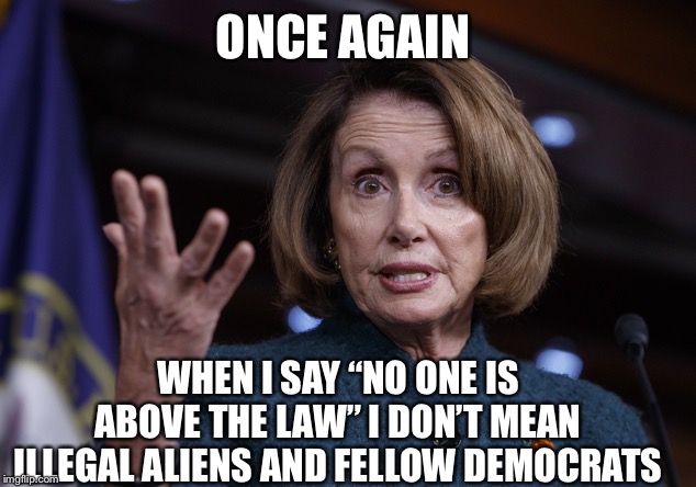 Good old Nancy Pelosi | ONCE AGAIN; WHEN I SAY “NO ONE IS ABOVE THE LAW” I DON’T MEAN ILLEGAL ALIENS AND FELLOW DEMOCRATS | image tagged in good old nancy pelosi,democratic party,nancy pelosi | made w/ Imgflip meme maker