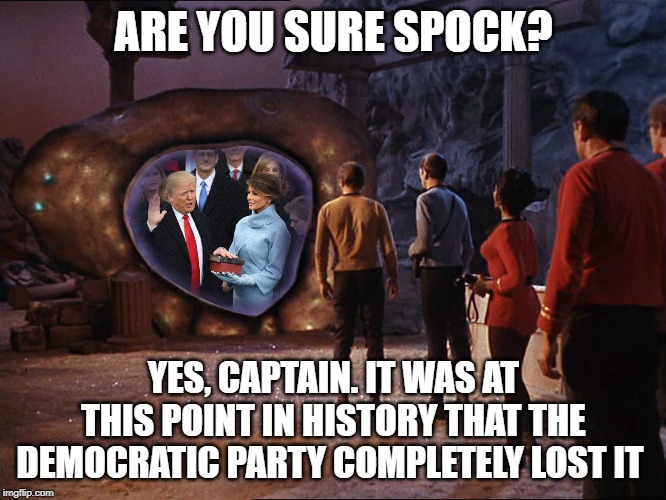  ARE YOU SURE SPOCK? YES, CAPTAIN. IT WAS AT THIS POINT IN HISTORY THAT THE DEMOCRATIC PARTY COMPLETELY LOST IT | image tagged in star trek,donald trump,trump 2020 | made w/ Imgflip meme maker