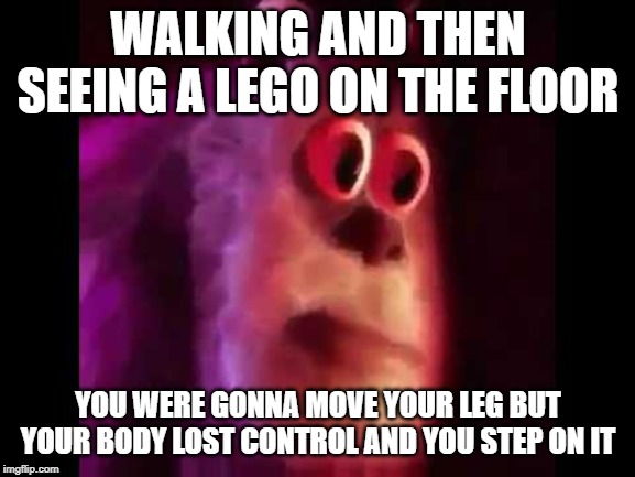 Sully Groan | WALKING AND THEN SEEING A LEGO ON THE FLOOR; YOU WERE GONNA MOVE YOUR LEG BUT YOUR BODY LOST CONTROL AND YOU STEP ON IT | image tagged in sully groan | made w/ Imgflip meme maker