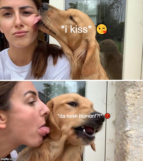 *i kiss* 😘; *da hekk humon!?!* 😡 | made w/ Imgflip meme maker