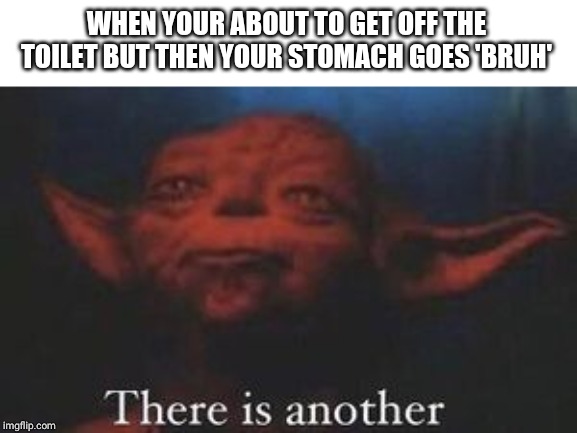 yoda there is another |  WHEN YOUR ABOUT TO GET OFF THE TOILET BUT THEN YOUR STOMACH GOES 'BRUH' | image tagged in yoda there is another,memes,funny,relatable | made w/ Imgflip meme maker