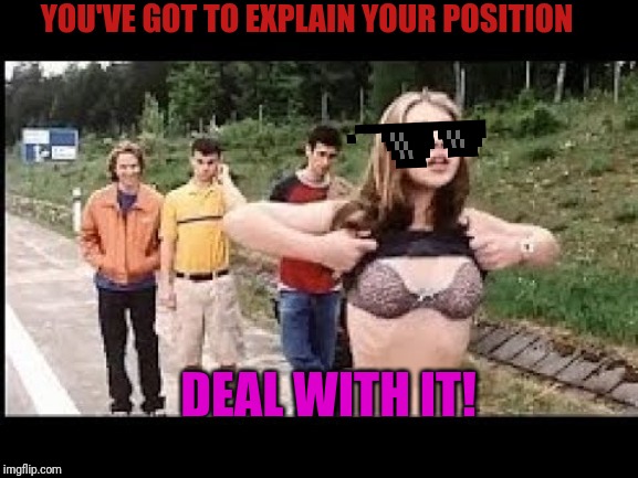 Deal with all it | YOU'VE GOT TO EXPLAIN YOUR POSITION; DEAL WITH IT! | image tagged in deal with it,explain | made w/ Imgflip meme maker