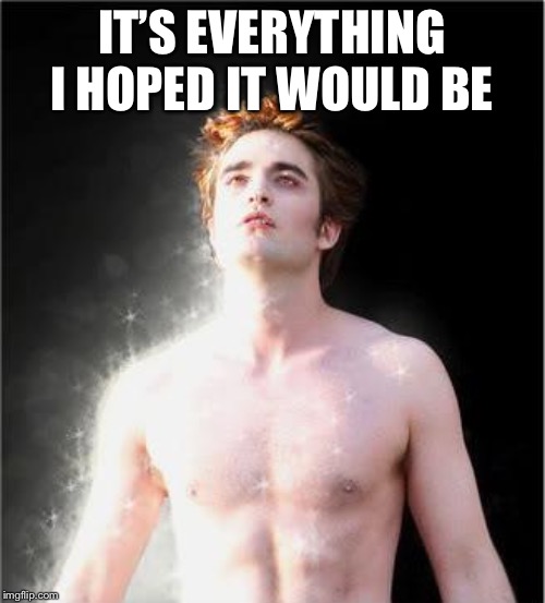 edward cullen sparkle | IT’S EVERYTHING I HOPED IT WOULD BE | image tagged in edward cullen sparkle | made w/ Imgflip meme maker