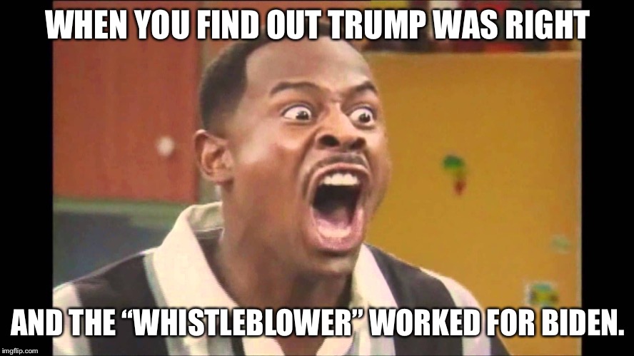 Now Biden REALLY has some explaining to do! | WHEN YOU FIND OUT TRUMP WAS RIGHT; AND THE “WHISTLEBLOWER” WORKED FOR BIDEN. | image tagged in 2019,liberals,liars,impeachment,whistleblower,biden | made w/ Imgflip meme maker