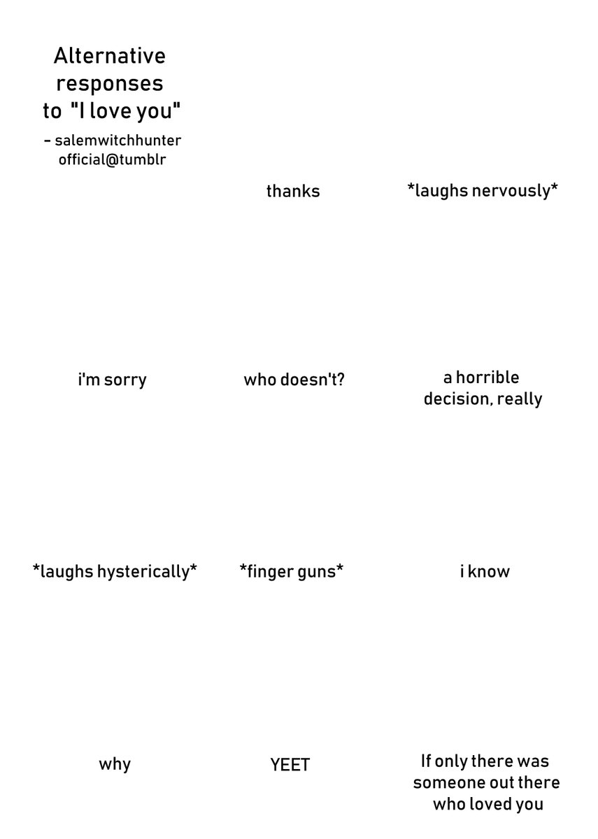 Alternative Responses To I Love You Blank Blank Template Imgflip