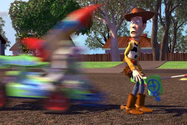 Buzz about to run over Woody Blank Meme Template