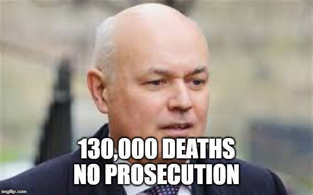 IDS Deaths | 130,000 DEATHS
NO PROSECUTION | image tagged in iain duncab smith,ids,killed,deaths,purge,cull | made w/ Imgflip meme maker