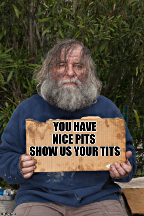 Blak Homeless Sign | YOU HAVE NICE PITS 
SHOW US YOUR TITS | image tagged in blak homeless sign | made w/ Imgflip meme maker