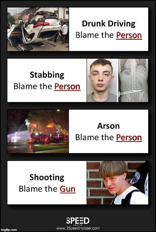 Blame The Gun | image tagged in gun violence,gun control,holster,assault rifle,2nd amendment | made w/ Imgflip meme maker