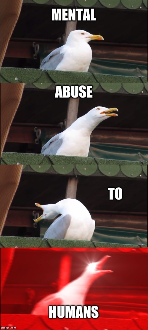 Inhaling Seagull | MENTAL; ABUSE; TO; HUMANS | image tagged in memes,inhaling seagull | made w/ Imgflip meme maker