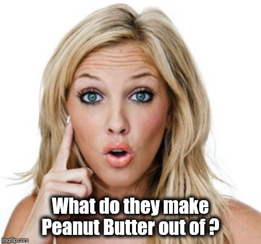 Dumb blonde | What do they make Peanut Butter out of ? | image tagged in dumb blonde | made w/ Imgflip meme maker