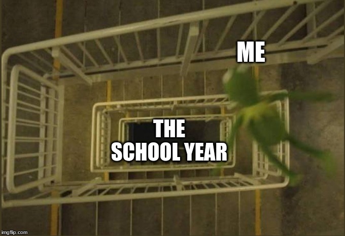 Kermit falling | ME; THE SCHOOL YEAR | image tagged in kermit falling | made w/ Imgflip meme maker