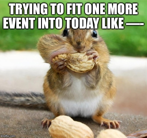 Stuff Sack | TRYING TO FIT ONE MORE EVENT INTO TODAY LIKE —- | image tagged in too funny | made w/ Imgflip meme maker