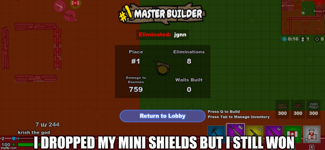 I DROPPED MY MINI SHIELDS BUT I STILL WON | image tagged in pie charts | made w/ Imgflip meme maker