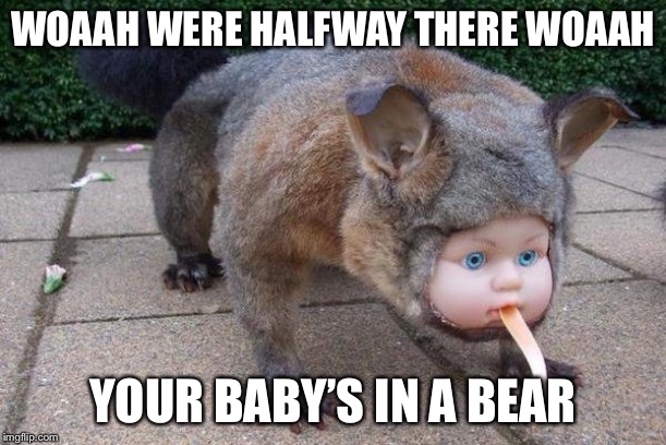 WOAAH WERE HALFWAY THERE WOAAH; YOUR BABY’S IN A BEAR | made w/ Imgflip meme maker
