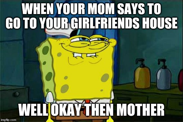 Don't You Squidward Meme | WHEN YOUR MOM SAYS TO GO TO YOUR GIRLFRIENDS HOUSE; WELL OKAY THEN MOTHER | image tagged in memes,dont you squidward | made w/ Imgflip meme maker