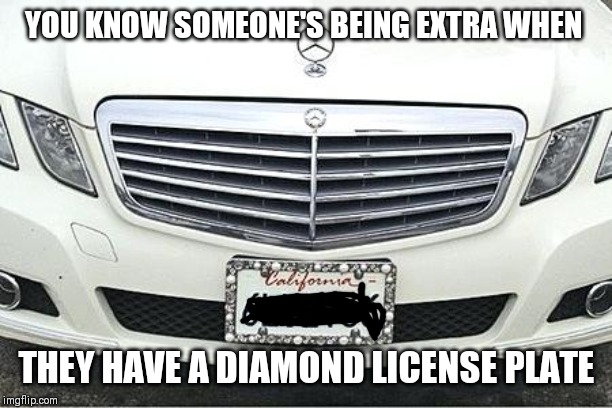 Diamond license plate | YOU KNOW SOMEONE'S BEING EXTRA WHEN; THEY HAVE A DIAMOND LICENSE PLATE | image tagged in license plate,car | made w/ Imgflip meme maker