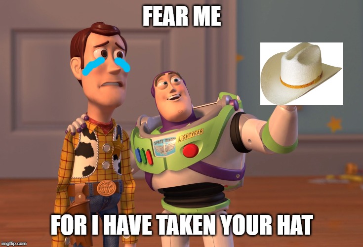 Hey, who took my hat | FEAR ME; FOR I HAVE TAKEN YOUR HAT | image tagged in memes,x x everywhere | made w/ Imgflip meme maker