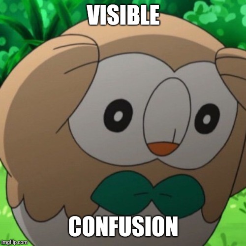 Rowlet Meme Template | VISIBLE; CONFUSION | image tagged in rowlet meme template | made w/ Imgflip meme maker