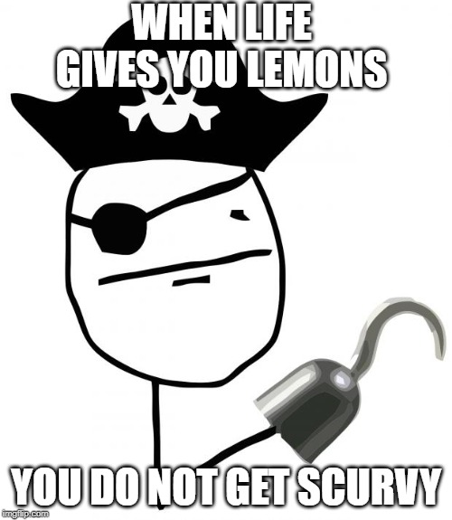 pirate | WHEN LIFE GIVES YOU LEMONS; YOU DO NOT GET SCURVY | image tagged in pirate | made w/ Imgflip meme maker