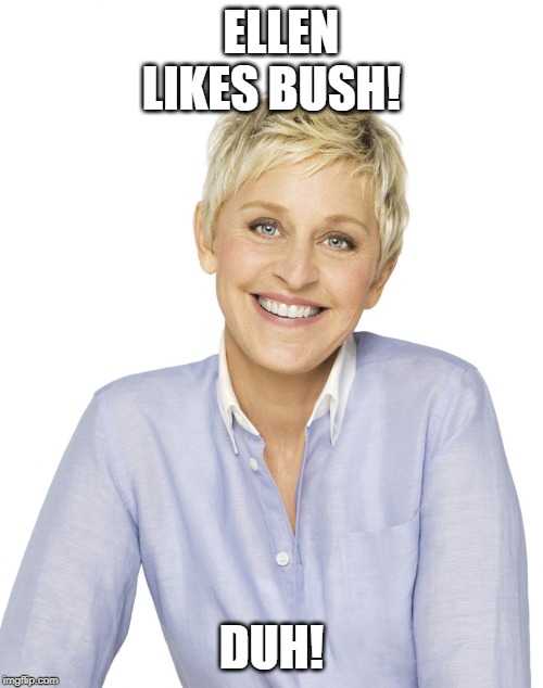 And there is nothing wrong with that unless you are a conspiracy nut-job loser | ELLEN LIKES BUSH! DUH! | image tagged in ellen | made w/ Imgflip meme maker