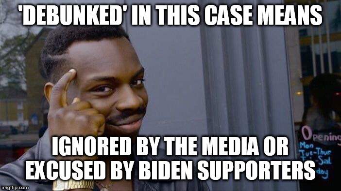 Roll Safe Think About It Meme | 'DEBUNKED' IN THIS CASE MEANS IGNORED BY THE MEDIA OR EXCUSED BY BIDEN SUPPORTERS | image tagged in memes,roll safe think about it | made w/ Imgflip meme maker