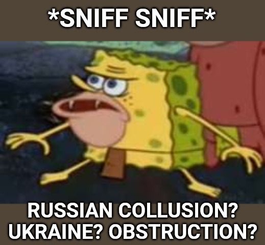 Democrats when they smell another "got Trump this time" lie. | *SNIFF SNIFF*; RUSSIAN COLLUSION? UKRAINE? OBSTRUCTION? | image tagged in memes,spongegar,democrats,impeachment | made w/ Imgflip meme maker