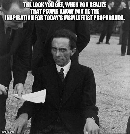 goebbels stare | THE LOOK YOU GET, WHEN YOU REALIZE THAT PEOPLE KNOW YOU'RE THE INSPIRATION FOR TODAY'S MSM LEFTIST PROPAGANDA. | image tagged in goebbels stare | made w/ Imgflip meme maker