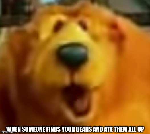Big Bear Depression | WHEN SOMEONE FINDS YOUR BEANS AND ATE THEM ALL UP | image tagged in big bear depression | made w/ Imgflip meme maker