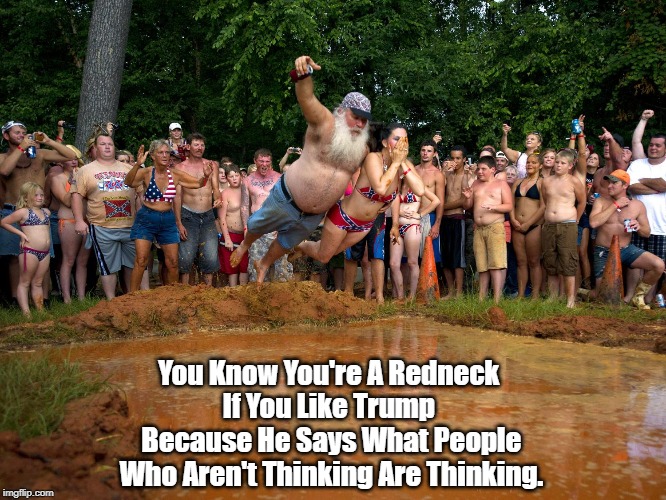 "You Know You're A Redneck If You Like Trump Because..." | You Know You're A Redneck 
If You Like Trump 
Because He Says What People Who Aren't Thinking Are Thinking. | image tagged in redneck,trump,thoughtlessness,dimwittedness,aggressive ignorance,thinking | made w/ Imgflip meme maker