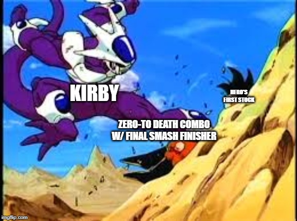 Spoopy Nights | HERO'S FIRST STOCK; KIRBY; ZERO-TO DEATH COMBO W/ FINAL SMASH FINISHER | image tagged in cooler smashes goku,smash ultimate,kirby,dragon quest,dragon ball z,memes | made w/ Imgflip meme maker