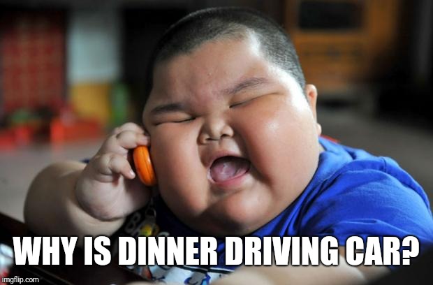 Fat Asian Kid | WHY IS DINNER DRIVING CAR? | image tagged in fat asian kid | made w/ Imgflip meme maker