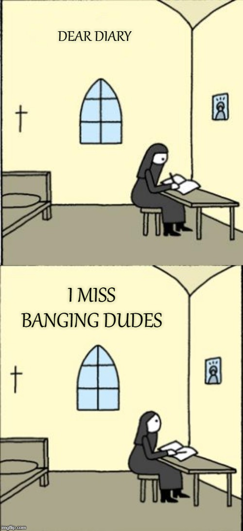 dear diary | DEAR DIARY; I MISS BANGING DUDES | image tagged in dear diary,dudes,nun | made w/ Imgflip meme maker