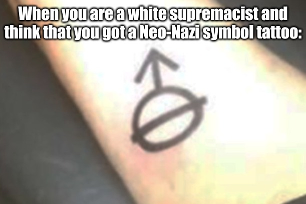 credit for the pic goes to dogs at clinics | When you are a white supremacist and think that you got a Neo-Nazi symbol tattoo: | image tagged in memes,pets | made w/ Imgflip meme maker