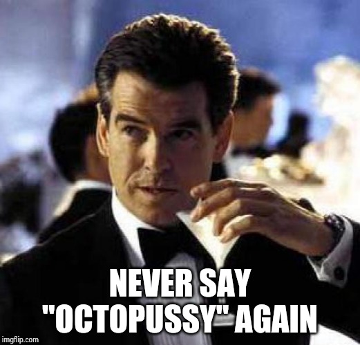 James Bond | NEVER SAY "OCTOPUSSY" AGAIN | image tagged in james bond | made w/ Imgflip meme maker