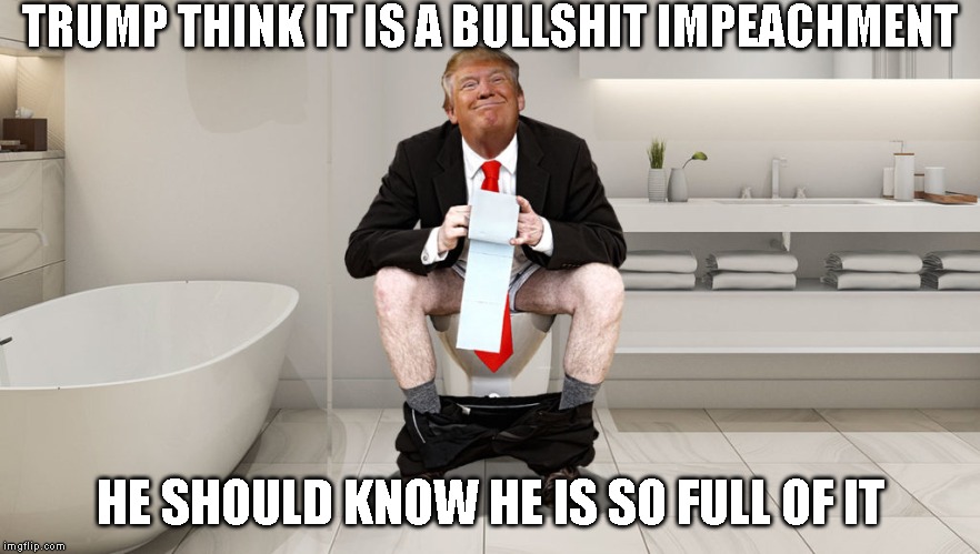 More "Bullshit" Comes Out of Trump's Mouth | TRUMP THINK IT IS A BULLSHIT IMPEACHMENT; HE SHOULD KNOW HE IS SO FULL OF IT | image tagged in impeach trump,impeach,impeachment,trump impeachment,traitor,conman | made w/ Imgflip meme maker