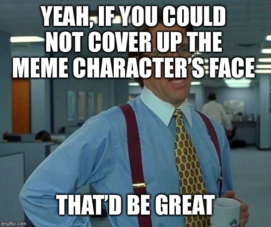 That Would Be Great Meme | YEAH, IF YOU COULD NOT COVER UP THE MEME CHARACTER’S FACE THAT’D BE GREAT | image tagged in memes,that would be great | made w/ Imgflip meme maker