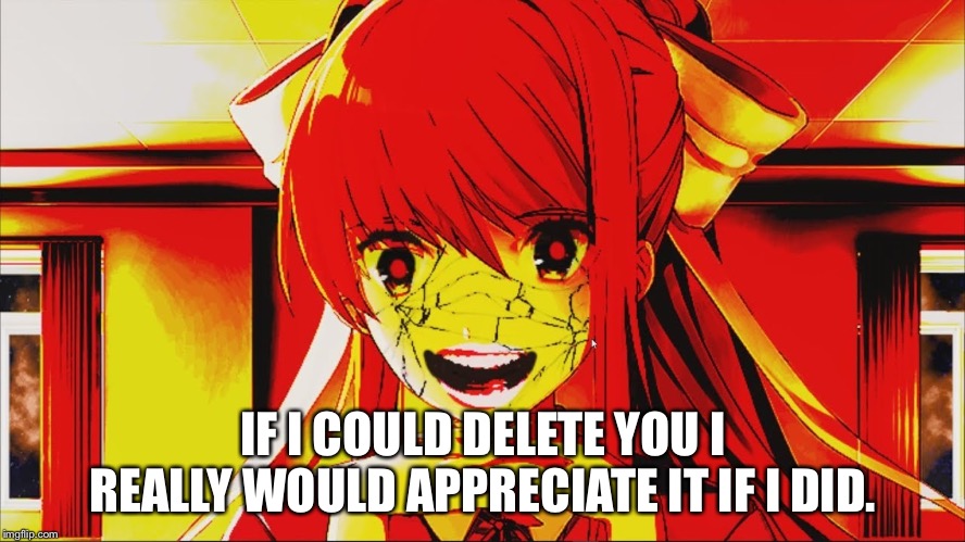 just monika | IF I COULD DELETE YOU I REALLY WOULD APPRECIATE IT IF I DID. | image tagged in just monika | made w/ Imgflip meme maker